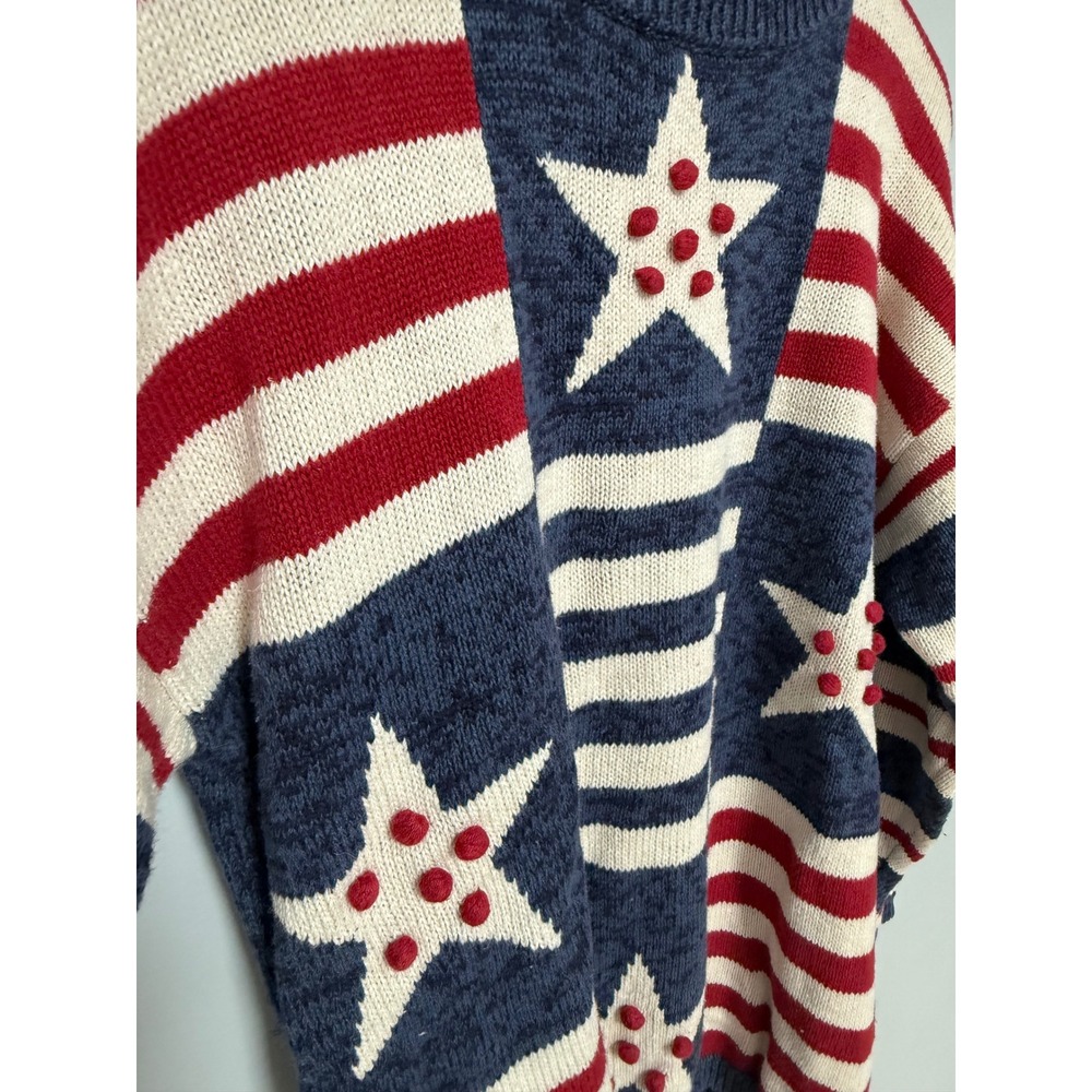 Vintage Maxwell Jason Americana Stars Stripes Sweater Red White Blue Pom Pom L - Picture 5 of 10